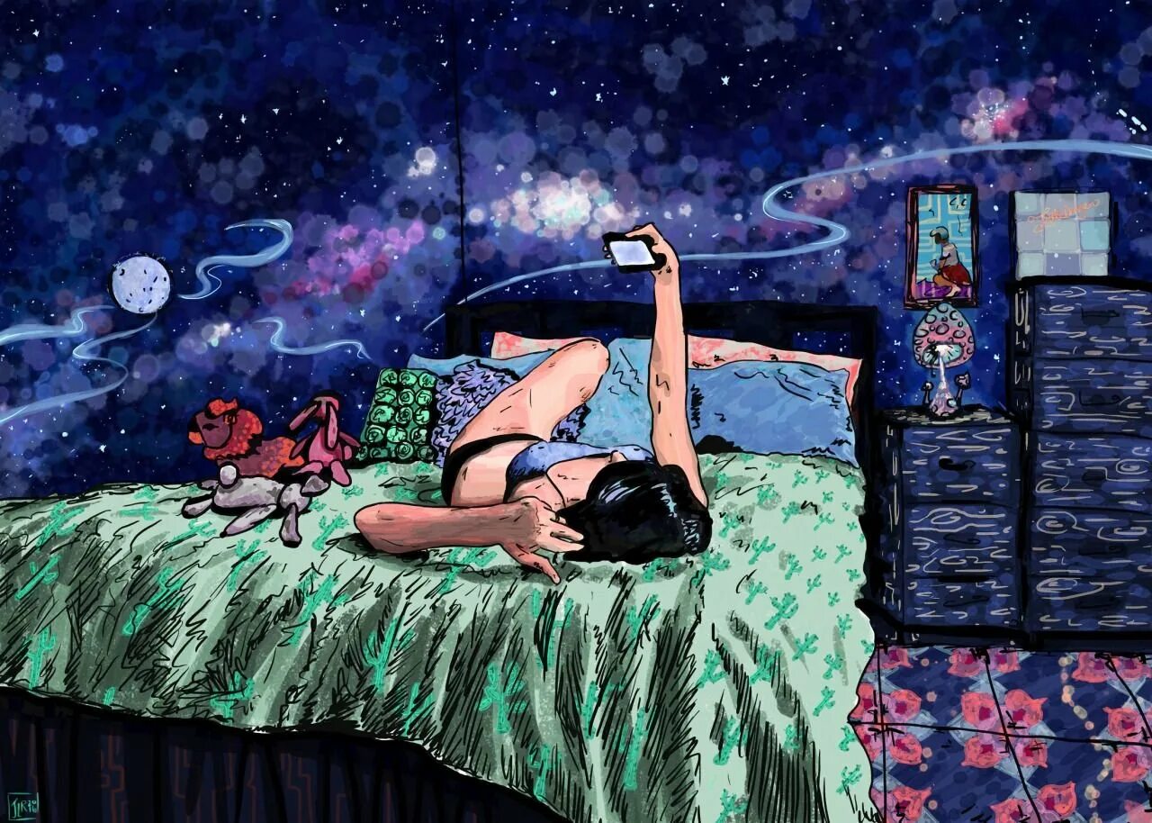 Сон ночью картинки. Спокойной ночи арт. Психоделические сны. Девушка лежит на кровати. Девушка спит.