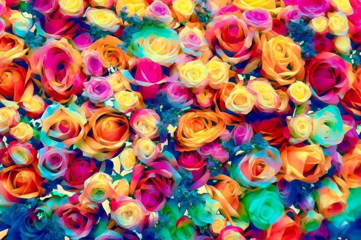 Разноцветные цветы. Разноцветные розы. Разноцветный свет. Яркие розы.