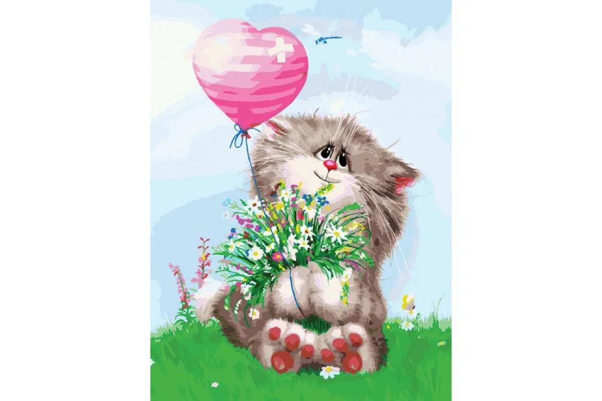 Белоснежка кот. Кот с букетом. Котик дарит цветы. Картины по номерам с котами.