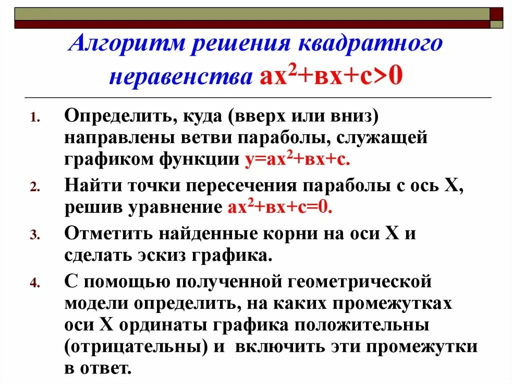 Линейные неравенства алгоритм. Алгоритм решения квадратных неравенств. Алгоритм решения квадратичных неравенств. 9. Алгоритм решения квадратных неравенств.. Квадратные неравенства алгоритм.