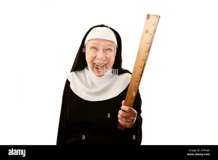 A young Catholic priest and nun bursting in laughter Stock Photo. 