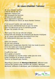 Je veux chanter l'amour Monique Bertrand Je te veux, Citation sur le 