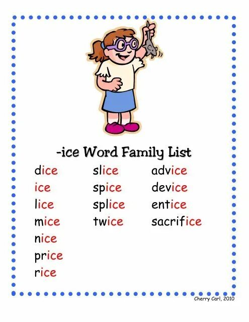 Ice word. Ice word family. worklist family. ill words.