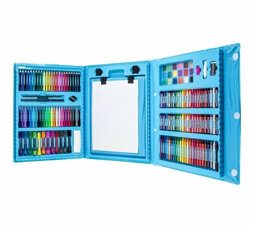 чемоданчик "набор юного художника" для рисования 208. цвет голубой. чемоданчик "набор юного художника" 110 предметов. набор юного художника с мольбертом 208 предметов. художественные наборы для детей.
