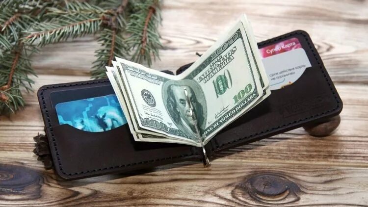 Покупка нового кошелька. Новогодний кошелек. Новогодний портмоне. Бумажник как похоже на фасон доллара.