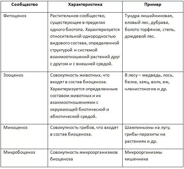 Охарактеризовать растительное сообщество. Структура экологической системы таблица. Экологические сообщества таблица. Экологические сообщества таб. Таблица структура экосистем таблица.