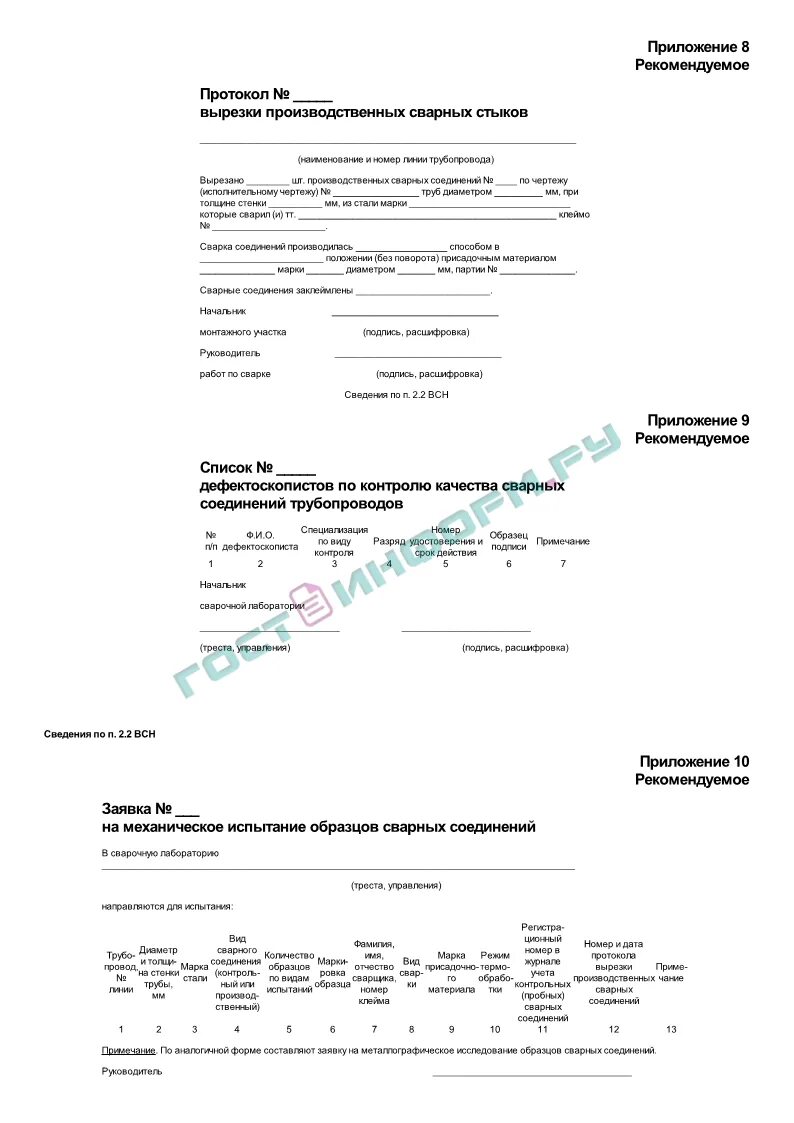 ВСН 012-88 Ч.2 форма 3.3 акт входного контроля. ВСН 012-88 форма 1.2 заполненный. Протокол вырезки производственных сварных стыков. Акт по форме ВСН. Всн форма 3.3