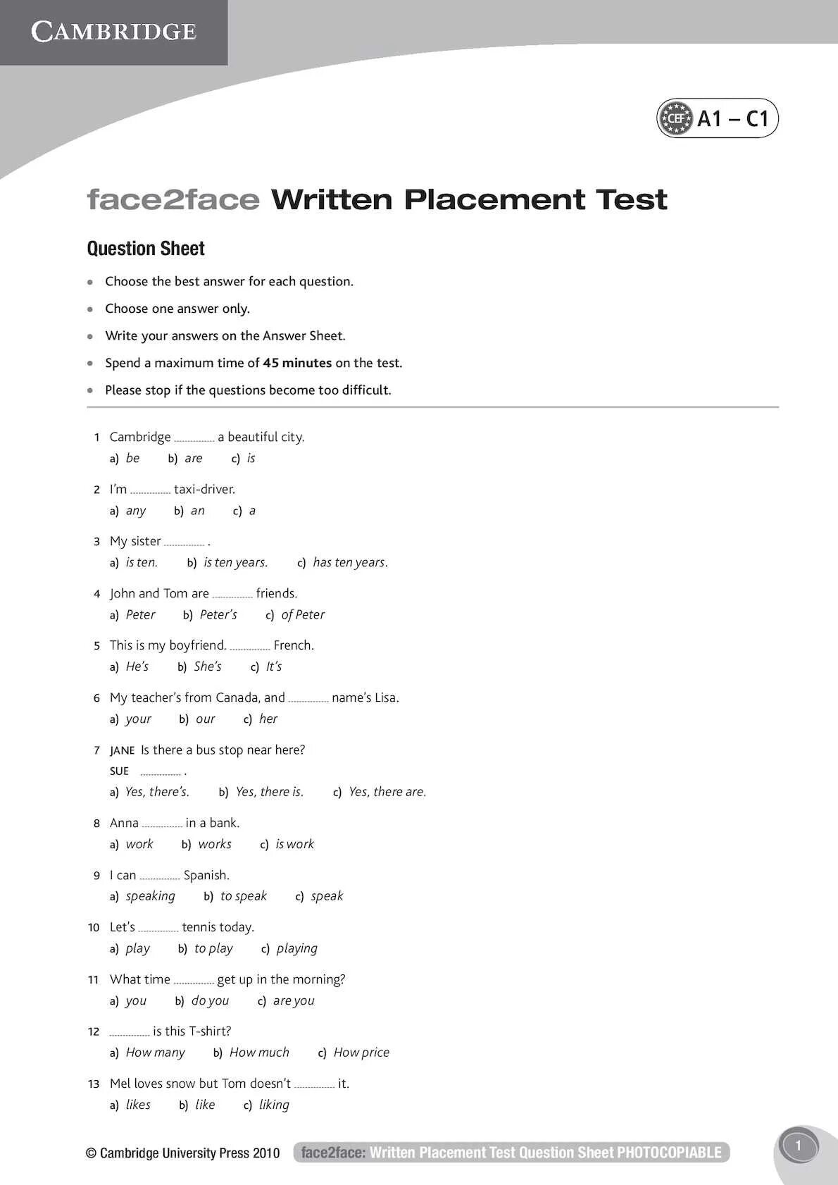 Test 1 pdf. Tests Level 1-a ответы. Face2face written Placement Test a1-a2. Placement Test a1 c1 ответы. Elementary pre Intermediate Placement Test ответы.