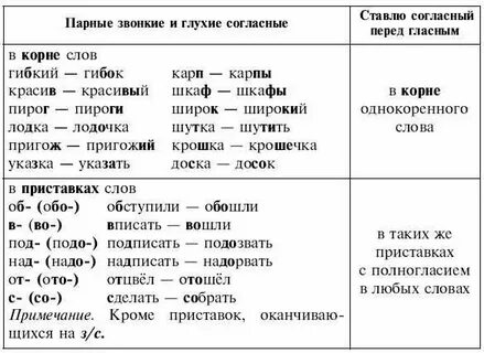 Глаголы с парной согласной
