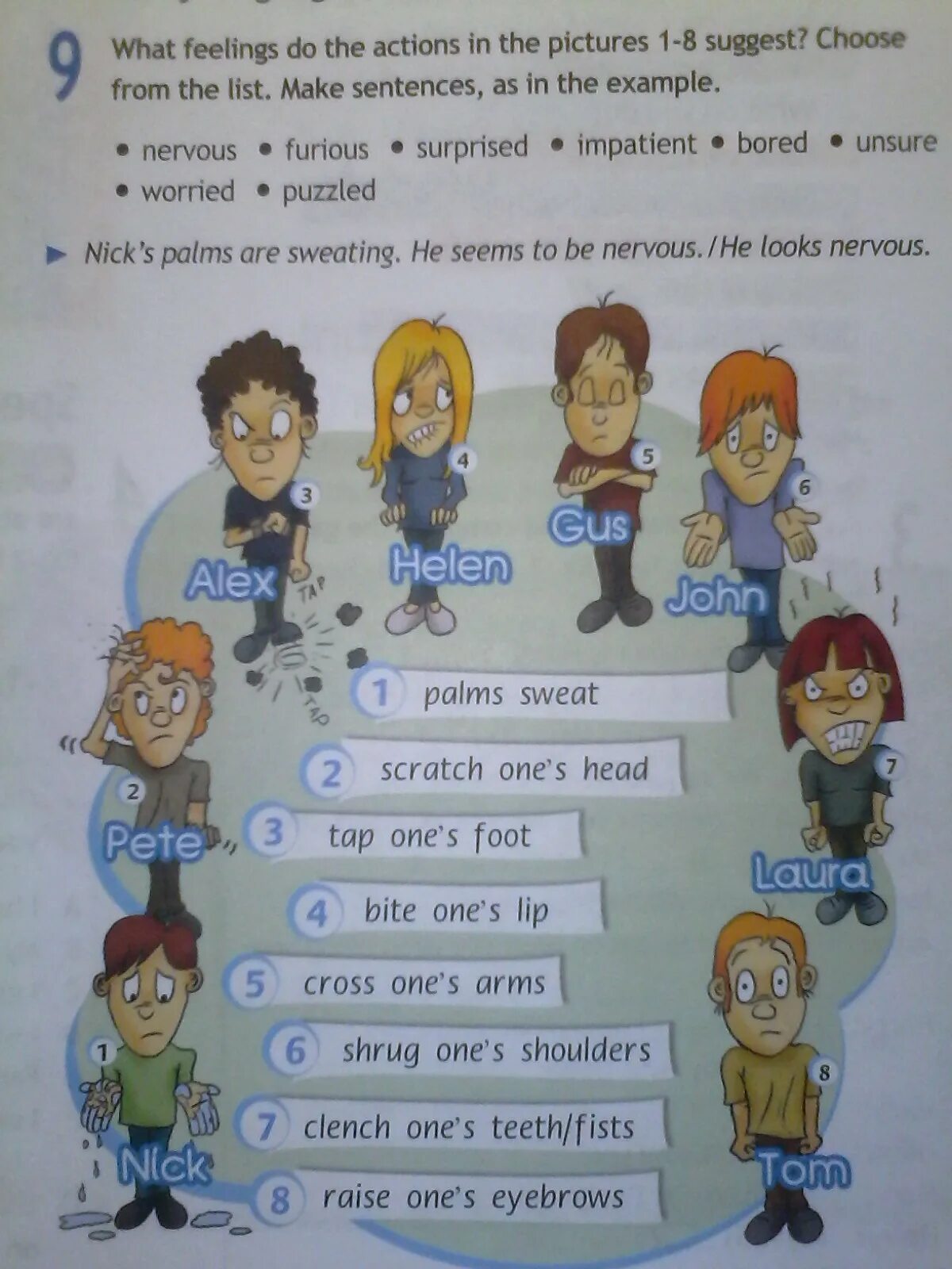 What feeling does. What feelings do the actions in the pictures 1-8 suggest choose from the list make. make sentences as in the example. complete the sentences nervous furious surprised impatient unsure bored worried puzzled ответы. what are feelings?.
