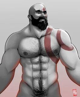 doctor anfelo, kratos, god of war, bara, beard, body markings, facial hair,...