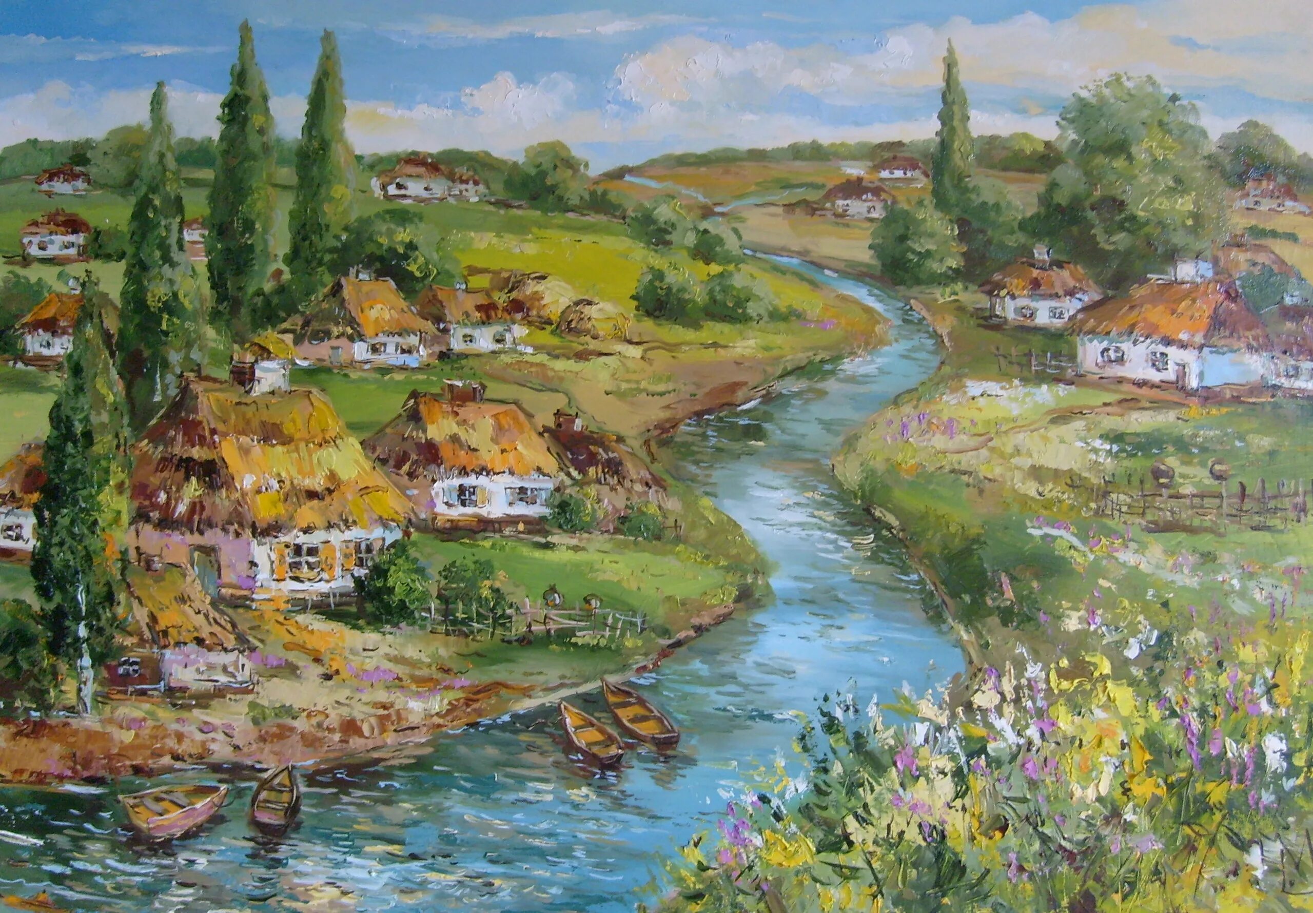 Картина дон. Казачий пейзаж Донской. Казачья станица в живописи. Живопись пейзаж Дон Каныгин. Казачья станица картины художников.