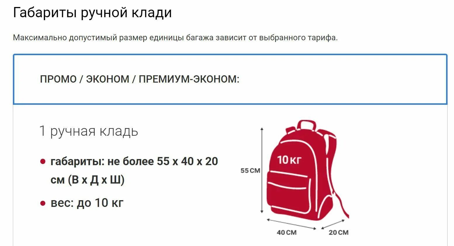 Размер ручной клади аэрофлот эконом габариты