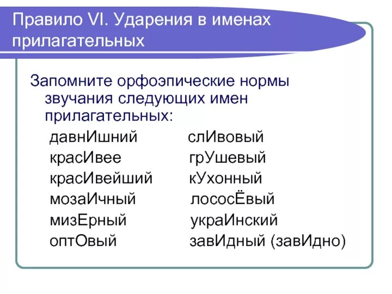 Водопровод ударение на какой. Орфоэпические нормы ударения. Орфоэпический словарь прилагательные. Орфоэпия прилагательные. Орфоэпические нормы слова с ударением.