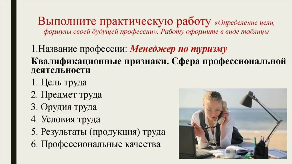 Практика работы с сайтом. Определите формулу своей будущей профессии. Практическая деятельность профессии. Профессиональные качества менеджера по туризму. Профессии практическая работа.