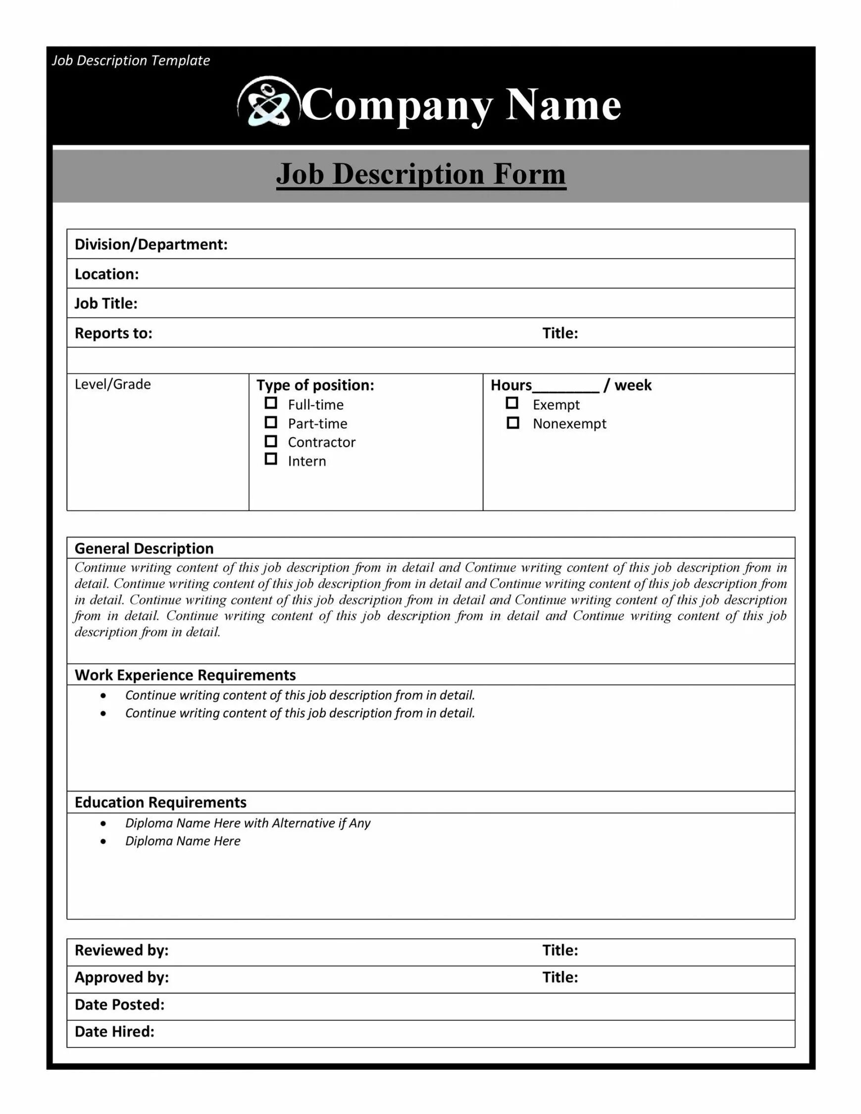 Job description Template. Job description example. Job description Word Template. Структура job description. Form description