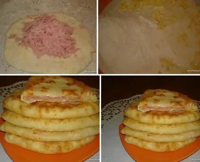 Лепешки на кефире с колбасой на сковороде
