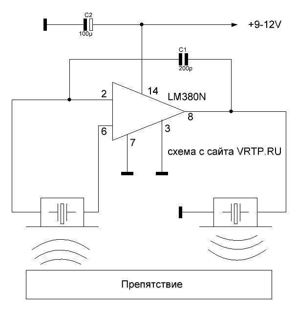 Как подать сигнал через локатор. Схема ультразвукового датчика парктроника. Принцип работы датчика парктроника схема. Парковочный локатор на lm380n.
