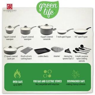 GreenLife Ceramic Non-Stick 18 Piece Cookware Set Pots Pans Utens...
