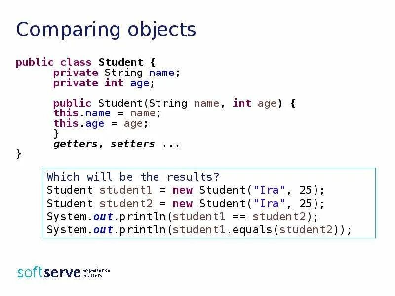Private int. Public class. Private class java. Comparing objects. Java Core.