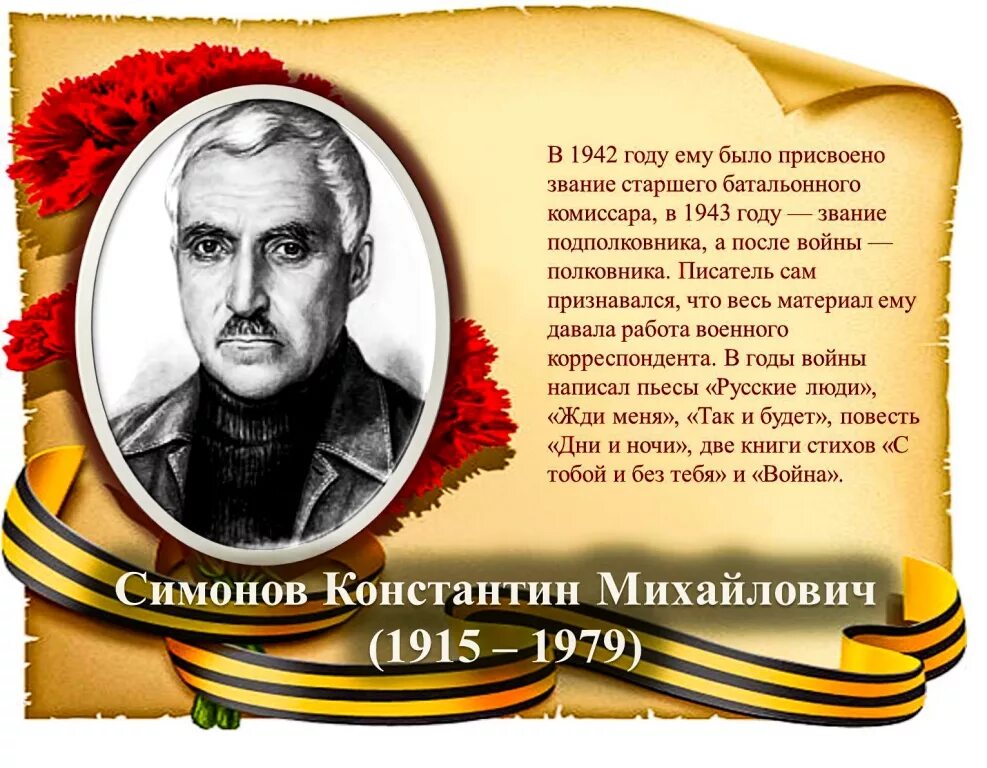 Какому поэту адресовано стихотворение константина симонова. Портрет Симонова Константина Михайловича.