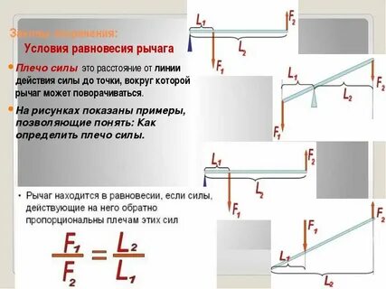 При равновесии рычага на его меньшей