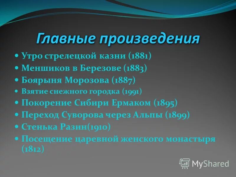 России главное произведение. Основные произведения. Основные произведений Борбада.