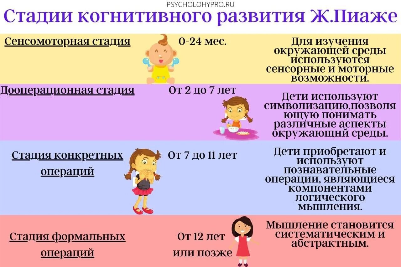 Стадии развития Пиаже. Этапы когнитивного развития. Стадии когнитивного развития Пиаже. Стадии развития интеллекта по Пиаже. Стадии интеллектуального развития детей