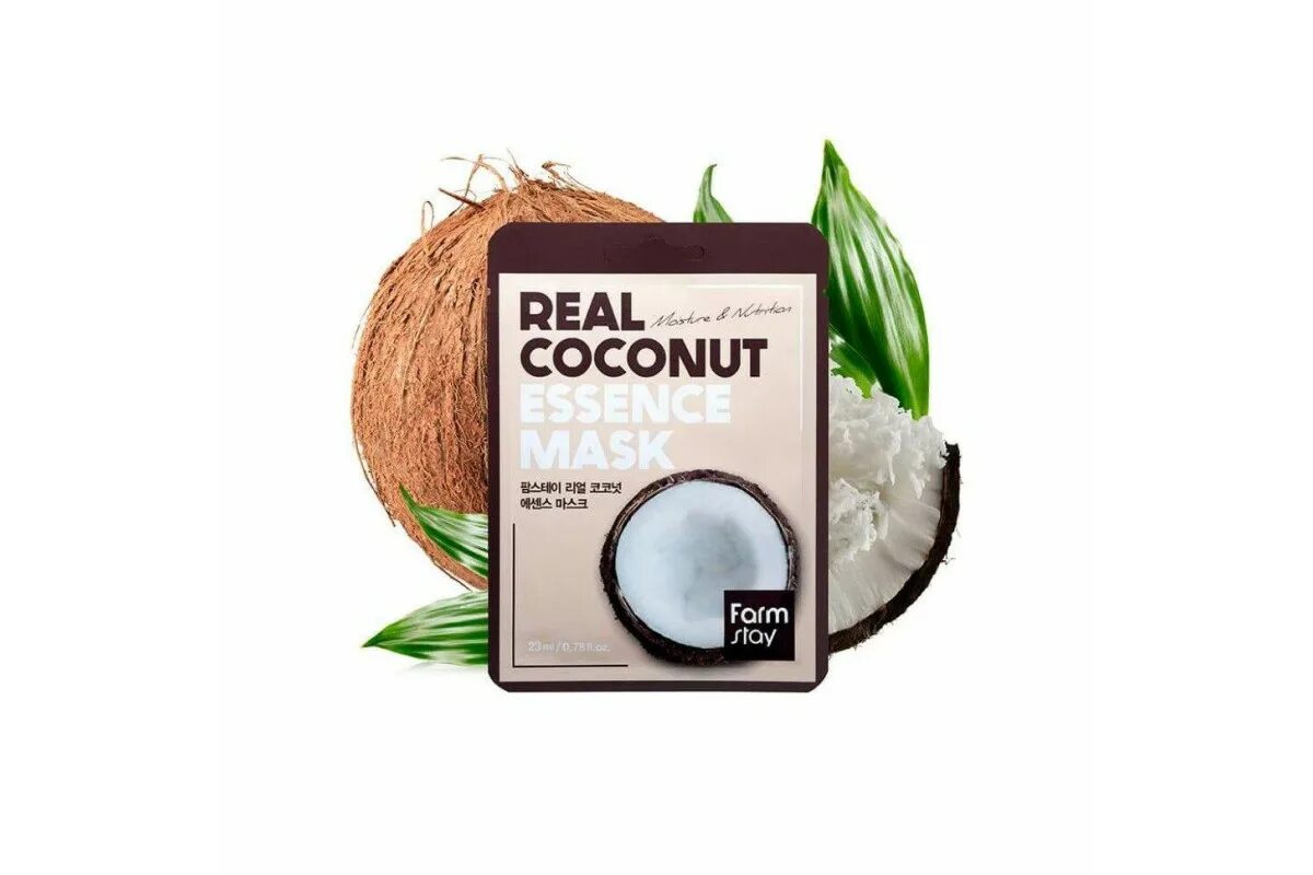 Farmstay real Coconut Essence Mask маска для лица тканевая с экстрактом кокоса. Тканевая маска - Кокос real Essence Mask - Coconut 1 шт.. Farmstay маска для лица тканевая с экстрактом кокоса, Farmstay Mask 23мл. 23мл. Маска для лица с экстрактом кокоса Karite Coconut Mask 120мл.