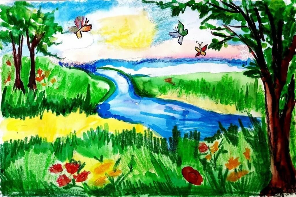 Нарисовать рисунки лета. Рисунок лето. Летний пейзаж для детей. Рисунок на тему лето. Летние темы для рисования с детьми.