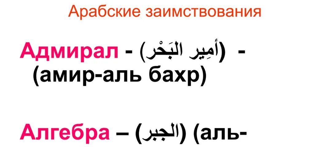 Происходит от арабского. Арабские заимствования. Заимствования из арабского. Заимствование арабских слов. Заимствование слов из арабского языка в русский.