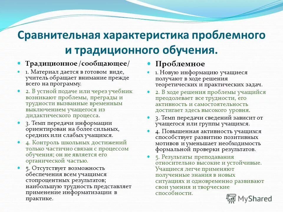 Соотношение характеристик традиционного и развивающего обучения. Традиционное образование достоинства и недостатки. Основная психологическая проблема традиционного обучения. Основная психологическая проблема традиционного обучения. Основные противоречия в педагогике.