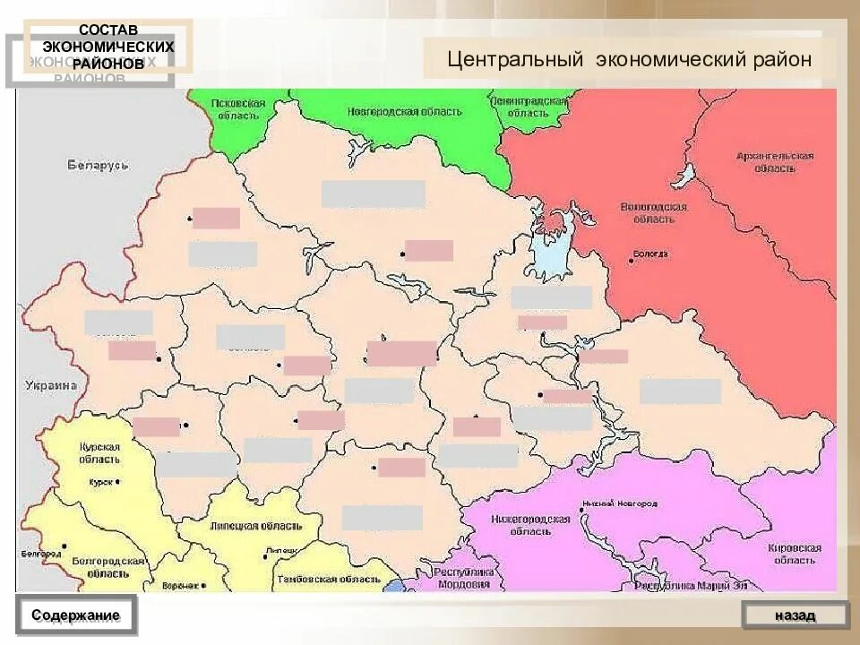 Центр россии граничит с. Субъекты центрального экономического района России. Центральный район на карте центральной России. Карта Центрально экономического района России. Центральный экономический район (ЦЭР).