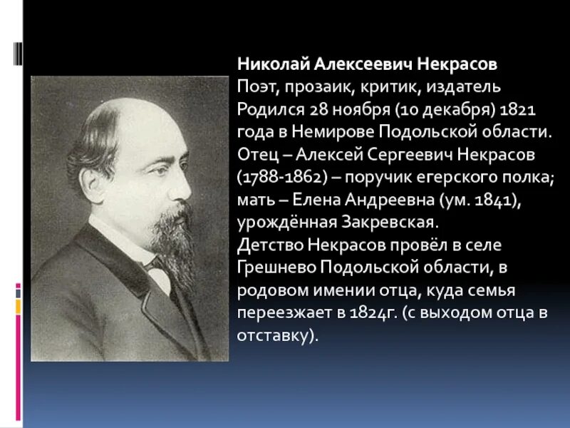 Судьба николая алексеевича. Некрасов 1862. География Николая Алексеевича Некрасова.