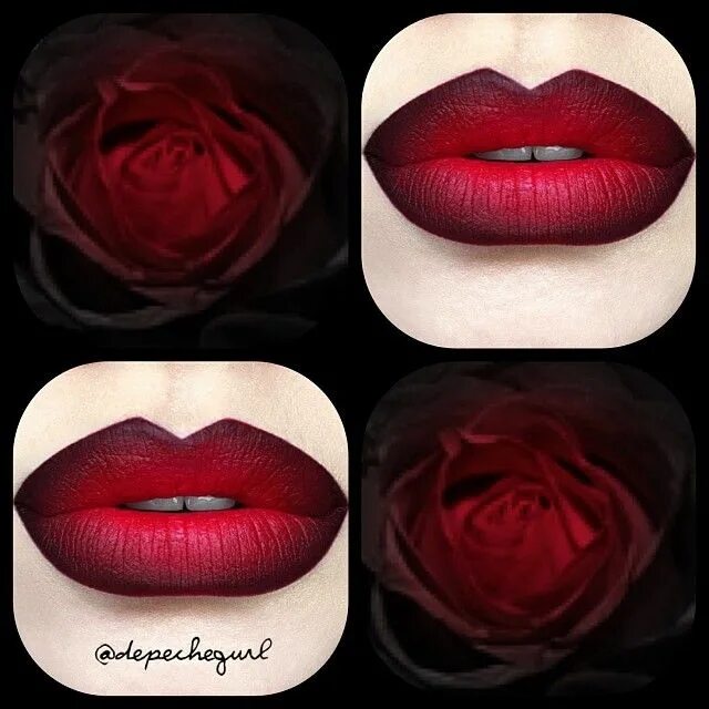 Black and Red Lipstick Color Bold Lip Art Plump Natural Lips Two Tone Ombré Lip 