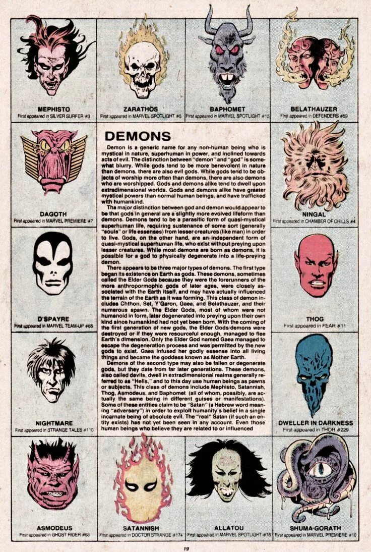 Демоны Марвел. Types of Demons. Marvel Universe Handbook. Все демоны Марвел.