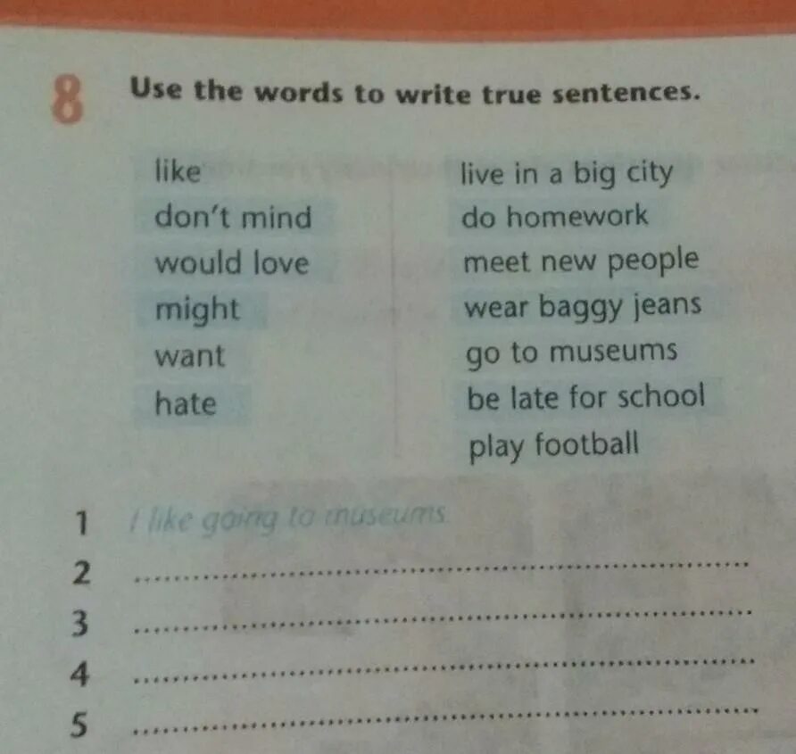 Use the phrases to write true sentences
