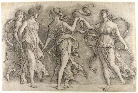 Vier dansende vrouwen, Zoan Andrea, circa 1497 Museum Boijmans Van Beuninge...