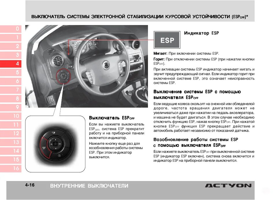 Отключается система стабилизации. Кнопка esp ssangyong actyon new. система сигнализации автомобиля ssangyong new actyon. обозначения кнопок ссанг енг актион. обозначение приборов ssangyong actyon new.