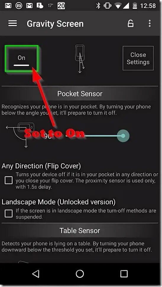 Gravity screen. Gravity screen