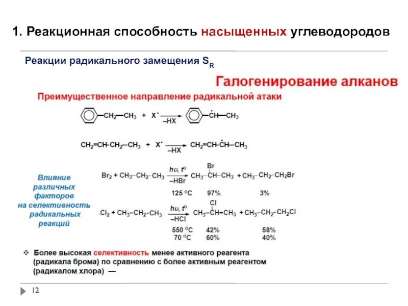 Сравнить реакционную способность. Цепные реакции радикального замещения. Реакции радикального замещения (SR) алканов. Реакции радикального замещения (SR).. Этапы реакций радикального замещения.