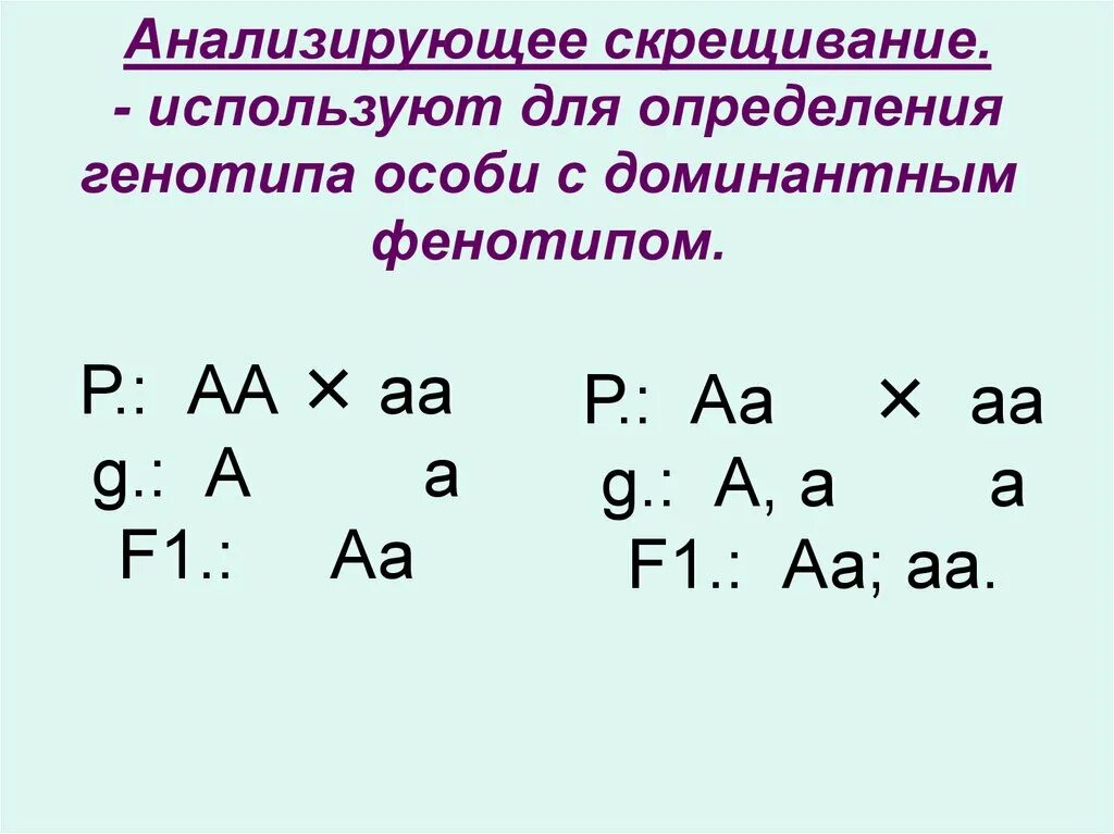 Каков генотип особи аа. Анализирующее скрещивание. НАЛИЗИРУЮЩЕЕ скрещивани. Анализирующее скрещивание это скрещивание. Анализирующее скрещивание применяется для выявления.