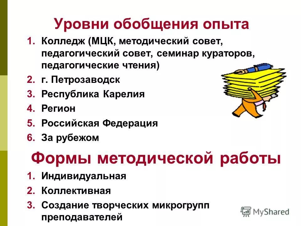 уровни обобщения педагогического опыта