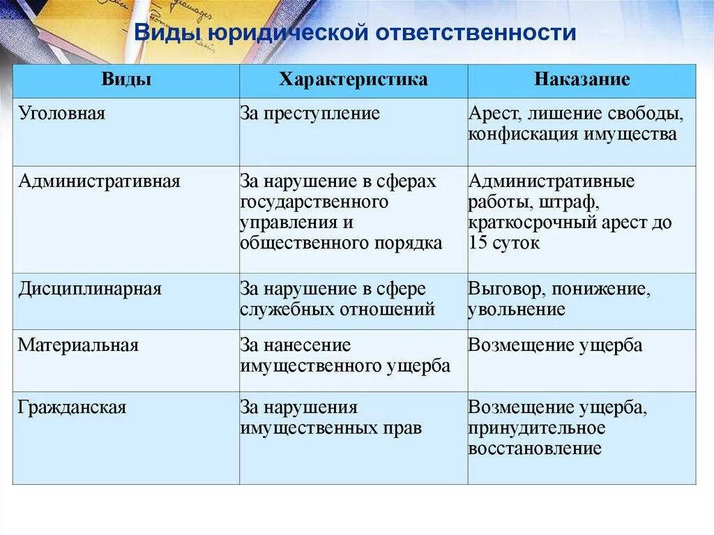 Выберите верные высказывания о видах юридической ответственности