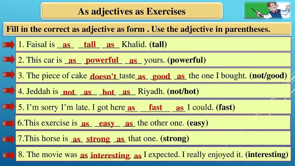 As long as exercises. As adjective as exercises. correct adjective. look smell taste sound feel. easy adjectives exercises.