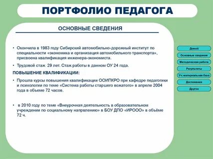 Портфолио педагога образования