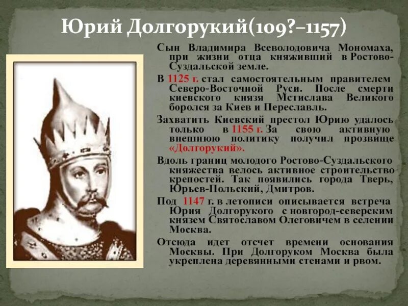 Правление Юрия Долгорукого 1125-1157. Таблица правители северо восточной руси 6 класс