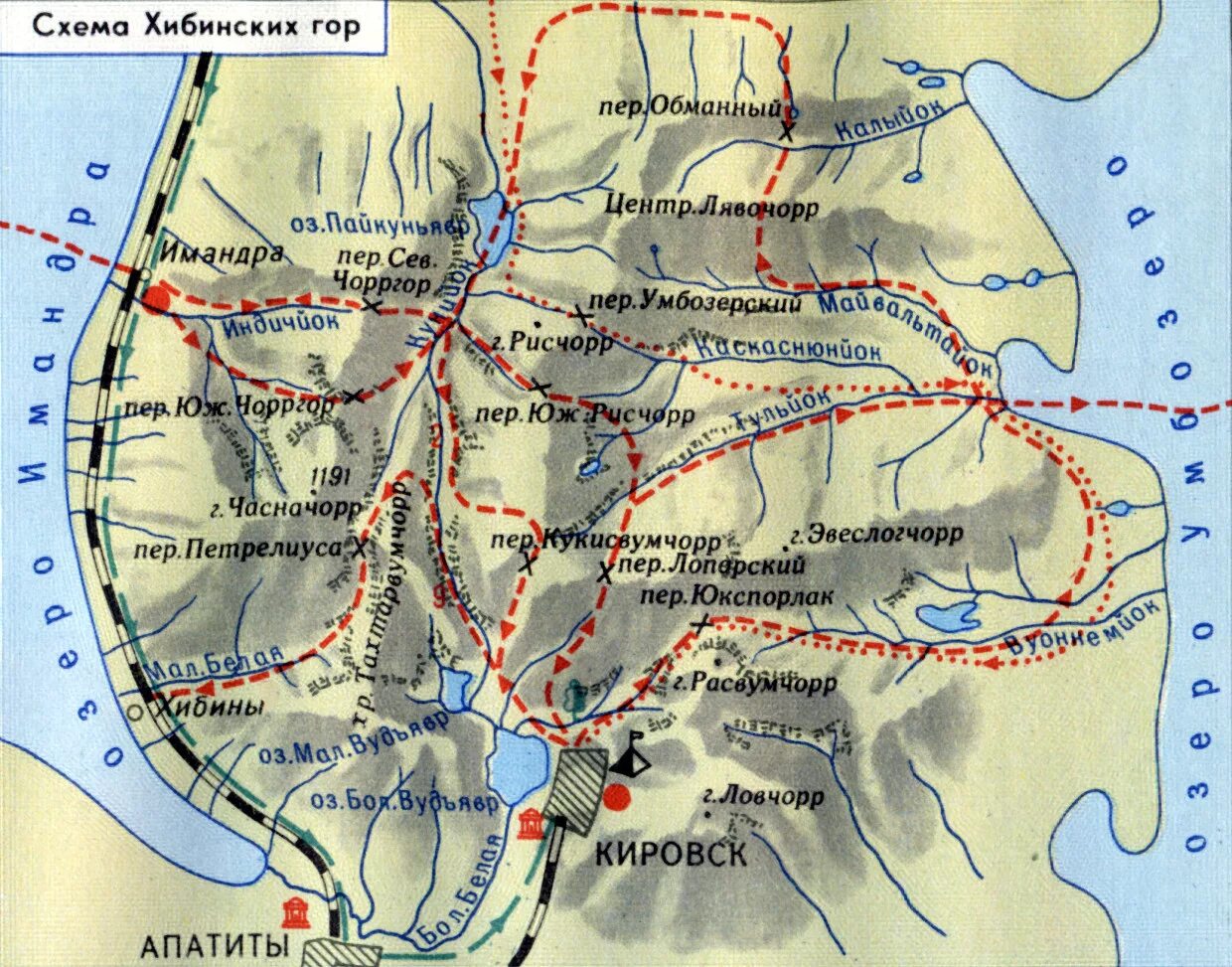 Маршрут 4 мурманск. Схема Хибинских гор. Горы Хибины на карте. Хибины Кировск карта. Хибины туристические маршруты.