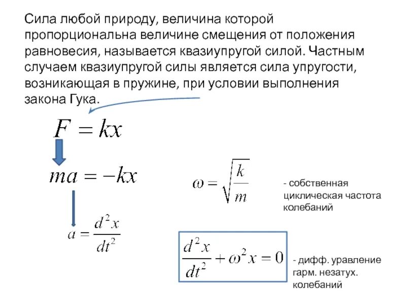 Коэффициенты математического маятника квазиупругой силы. Потенциальная энергия квазиупругой силы. Упругие и квазиупругие силы. Квазиупругие силы примеры.