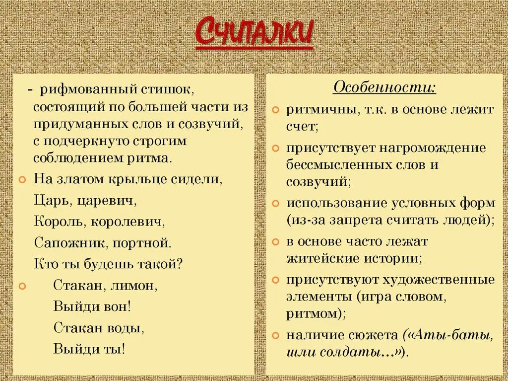 Жанры считалки. Художественные особенности считалки. Считалочка лимон выйди вон. Считалки особенности жанра. Считалка стакан лимон.